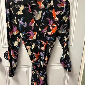 Maeve Black Dress with Colorful Bird Print